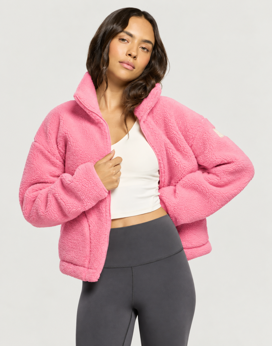 Industry Fleece High Collar Jacket in Mocha Bean