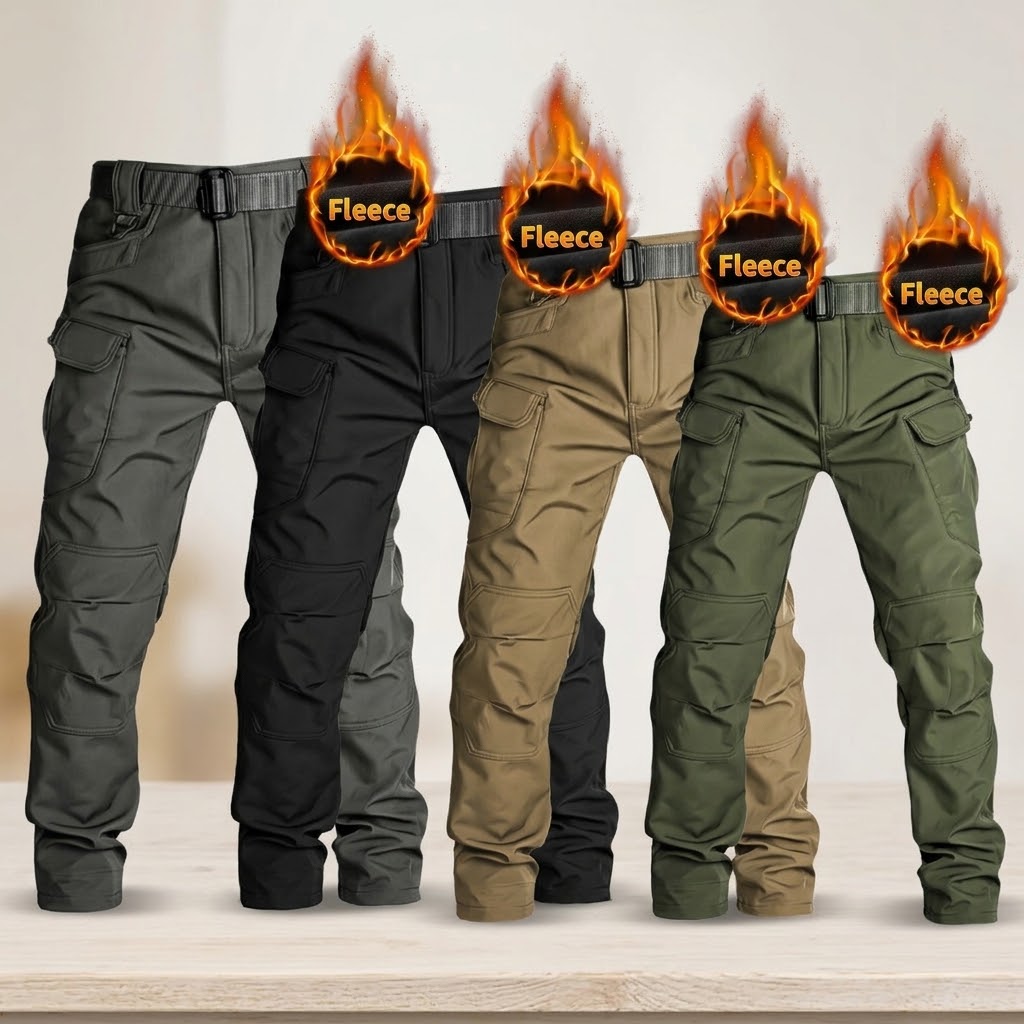 Men's Waterproof Tactical Cargo Pants – Warm Fleece-Lined Outdoor Hiking & Work Trousers