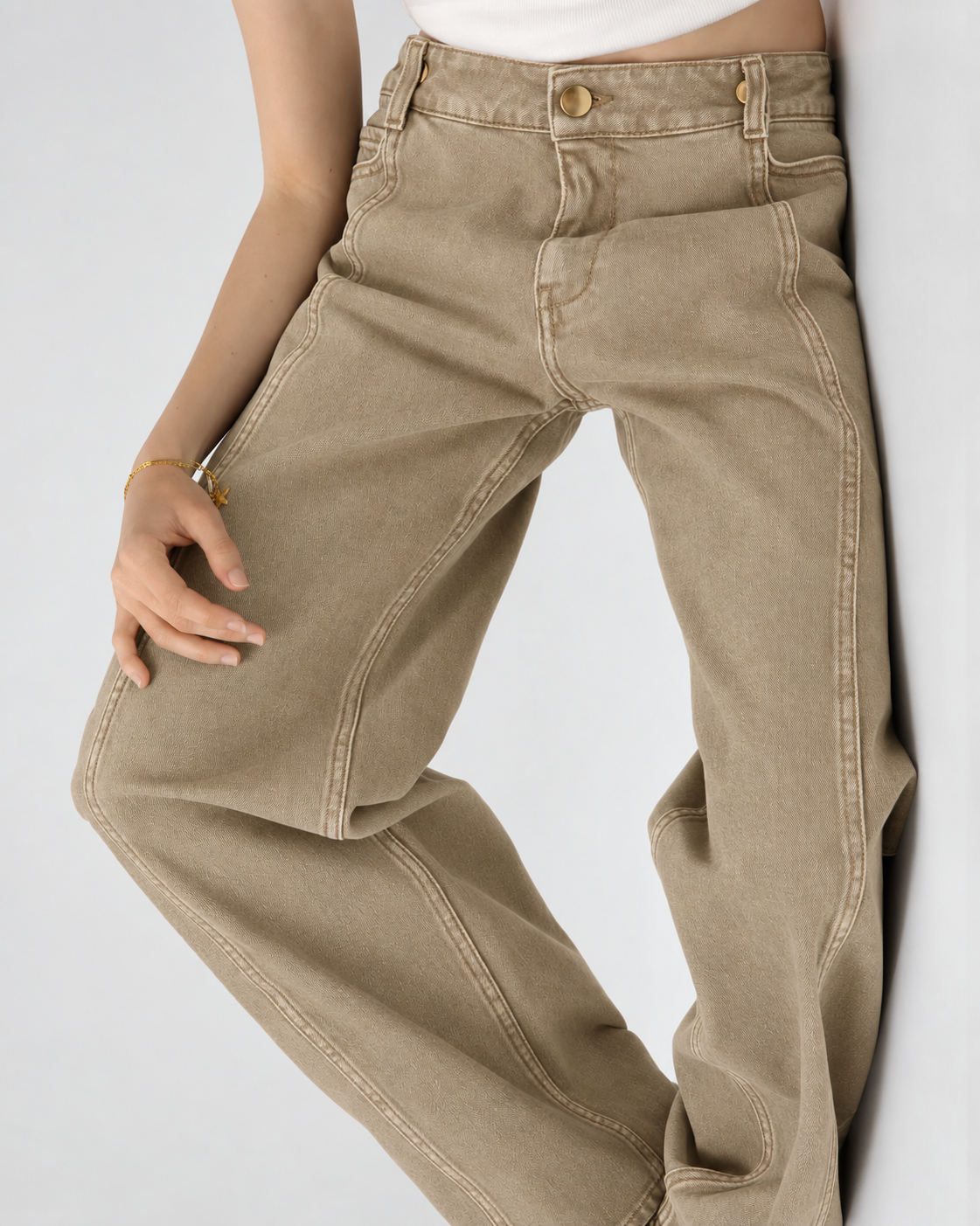 High-Waisted Seamed Wide-Leg Jeans