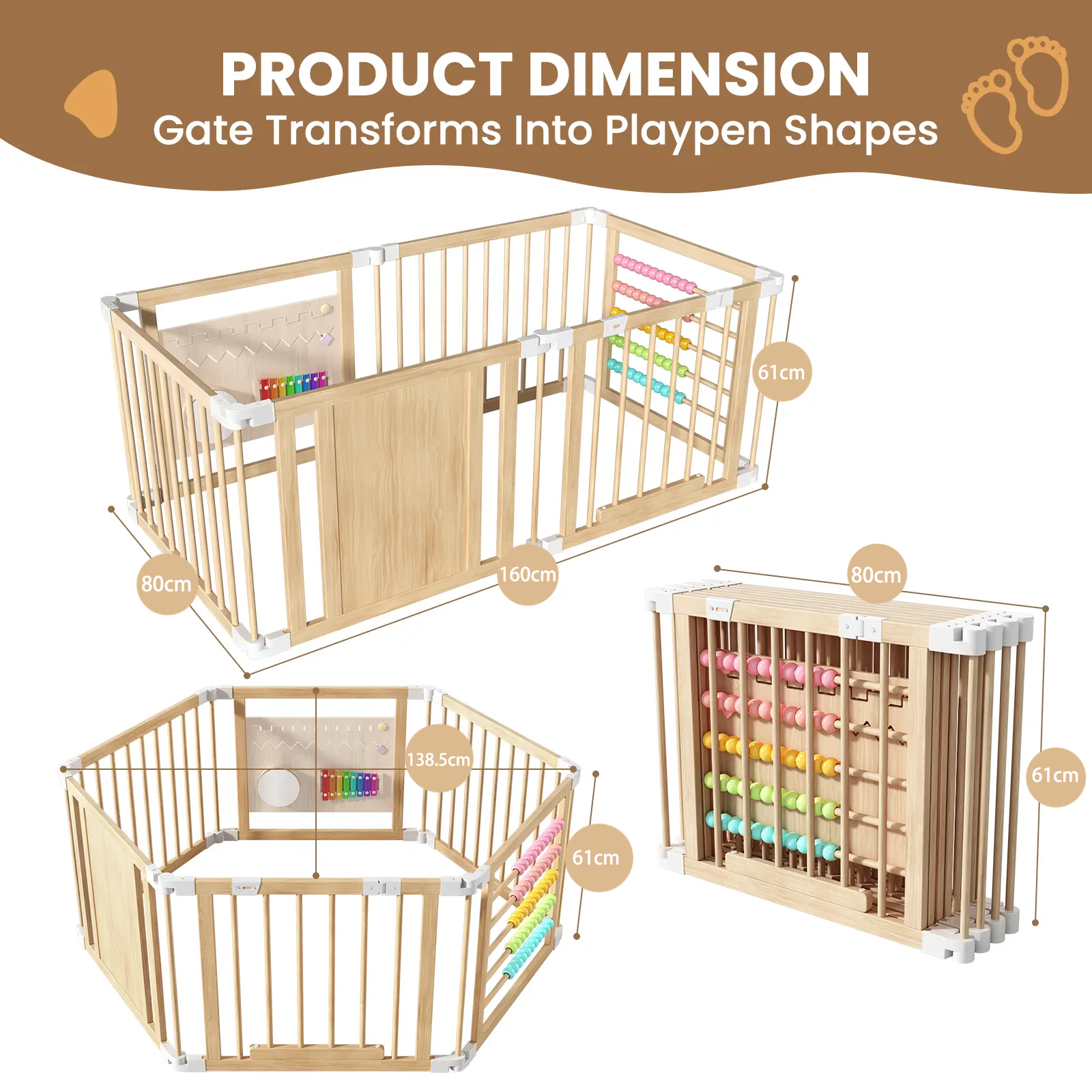 ADMQX Natural Wooden Baby Playpen