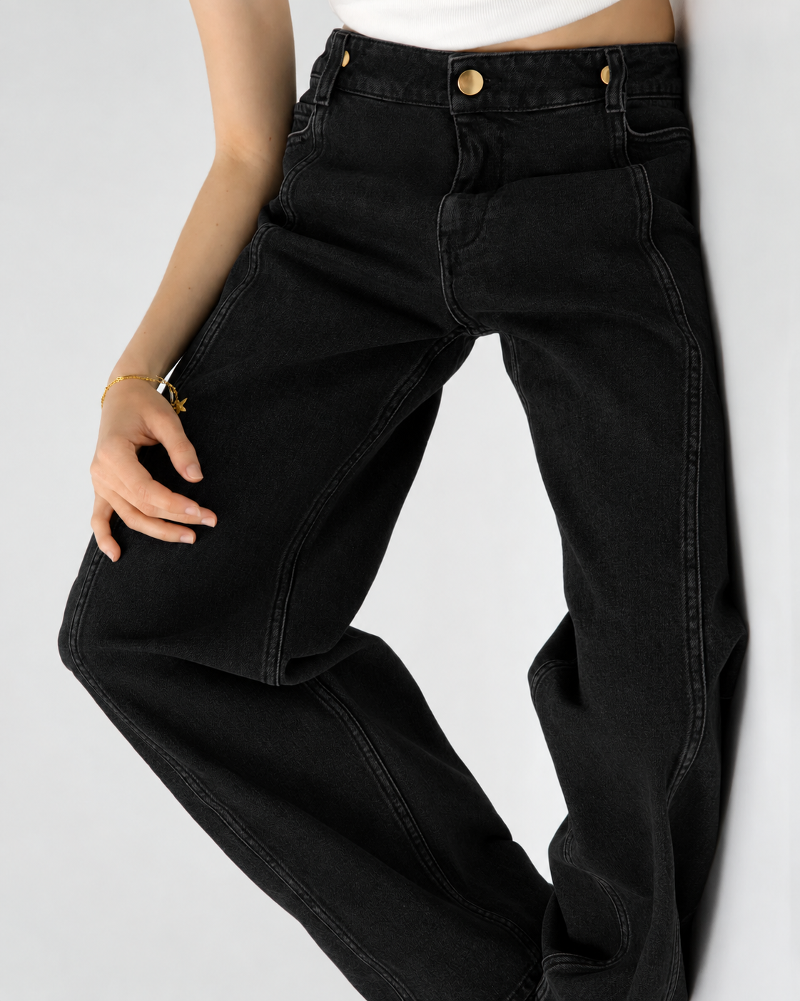 High-Waisted Seamed Wide-Leg Jeans