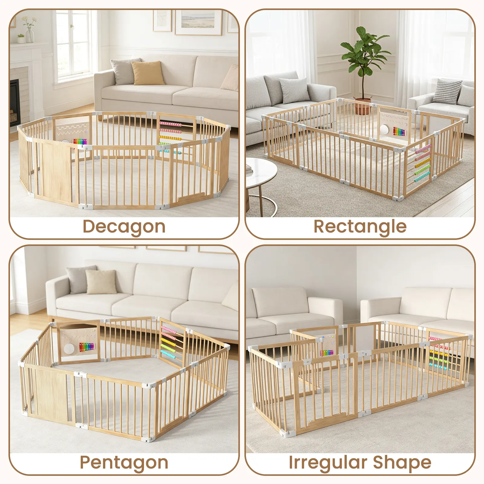 ADMQX Natural Wooden Baby Playpen