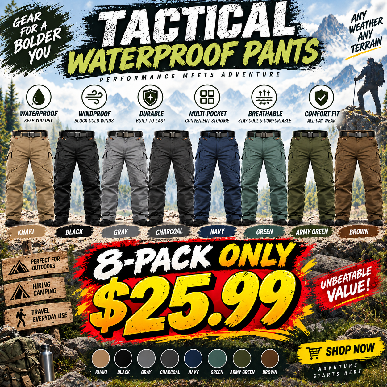 BESTSELLER I8PCS$25.99I Men's waterprooftactical cargo pants
