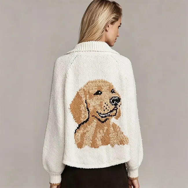 Custom Pet Portrait Knit Cardigan – Personalized Dog & Cat Sweater