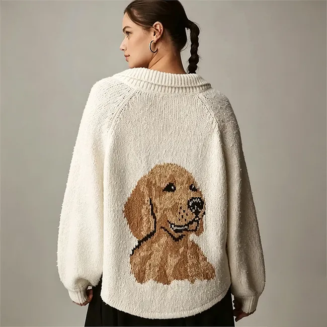 Custom Pet Portrait Knit Cardigan – Personalized Dog & Cat Sweater
