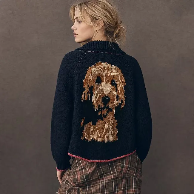 Custom Pet Portrait Knit Cardigan – Personalized Dog & Cat Sweater