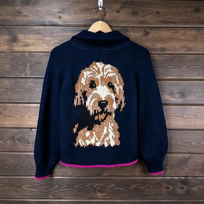 Custom Pet Portrait Knit Cardigan – Personalized Dog & Cat Sweater