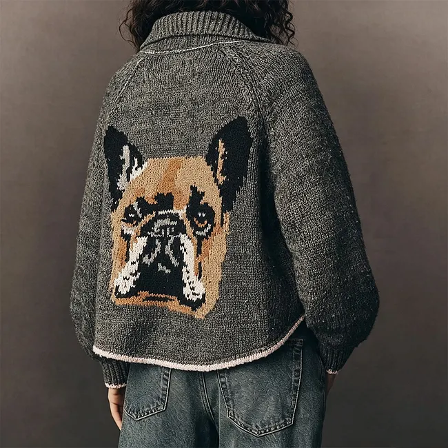 Custom Pet Portrait Knit Cardigan – Personalized Dog & Cat Sweater