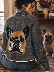 Custom Pet Portrait Knit Cardigan – Personalized Dog & Cat Sweater