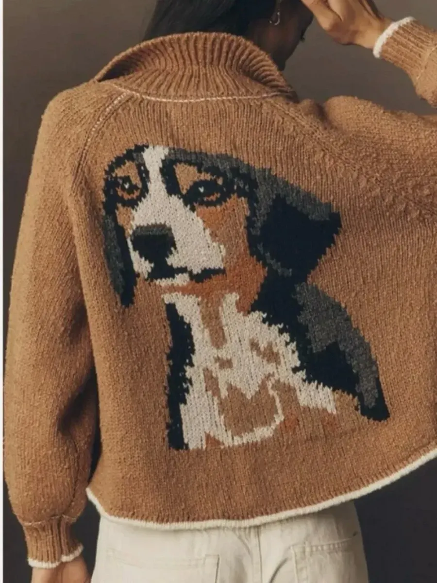 Custom Pet Portrait Knit Cardigan – Personalized Dog & Cat Sweater