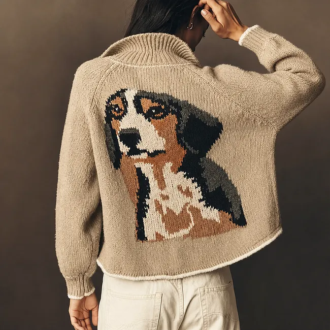 Custom Pet Portrait Knit Cardigan – Personalized Dog & Cat Sweater