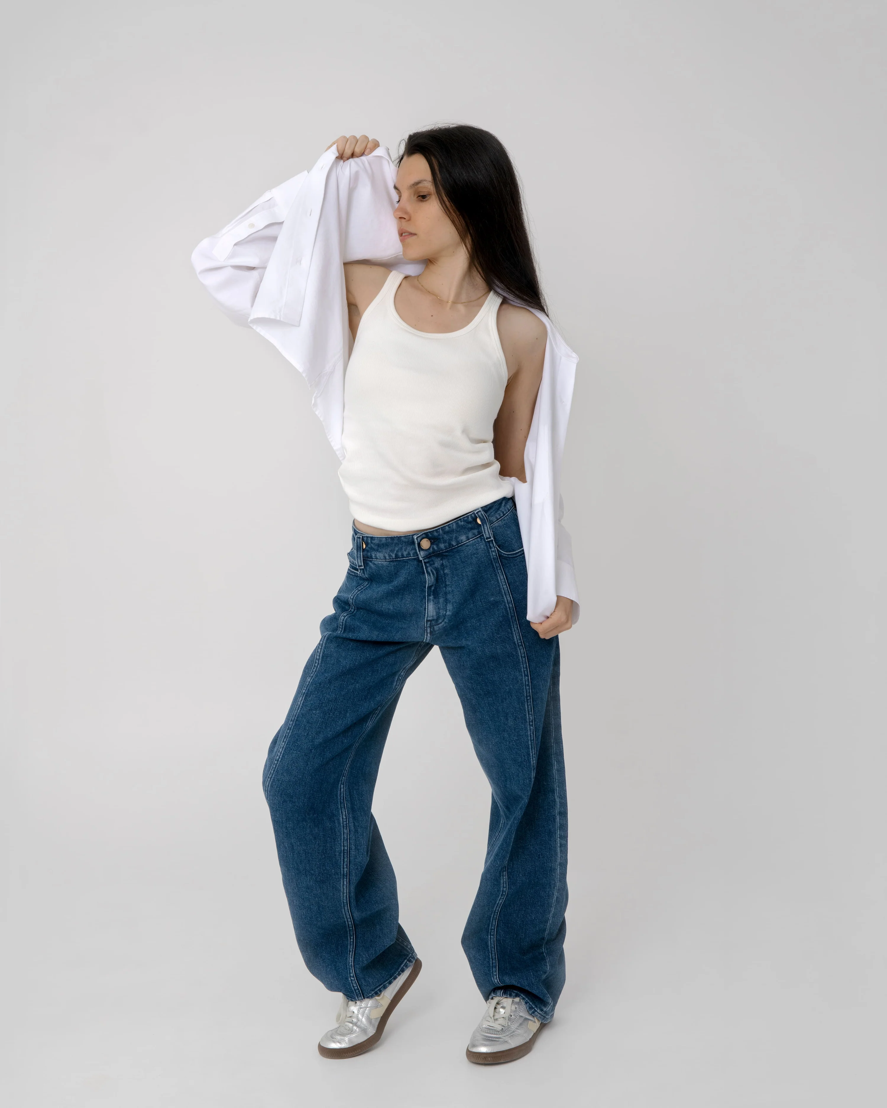 High-Waisted Seamed Wide-Leg Jeans