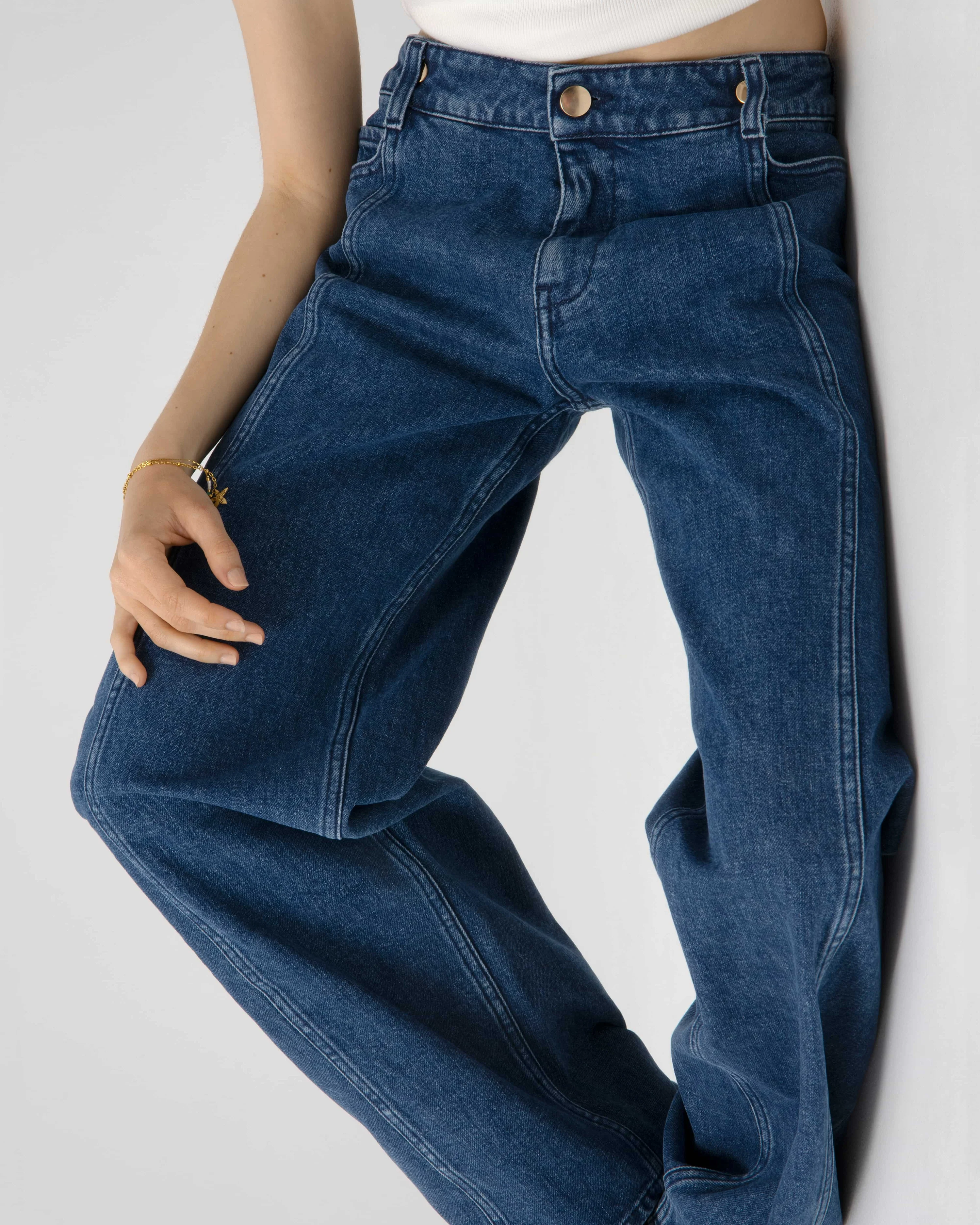 High-Waisted Seamed Wide-Leg Jeans