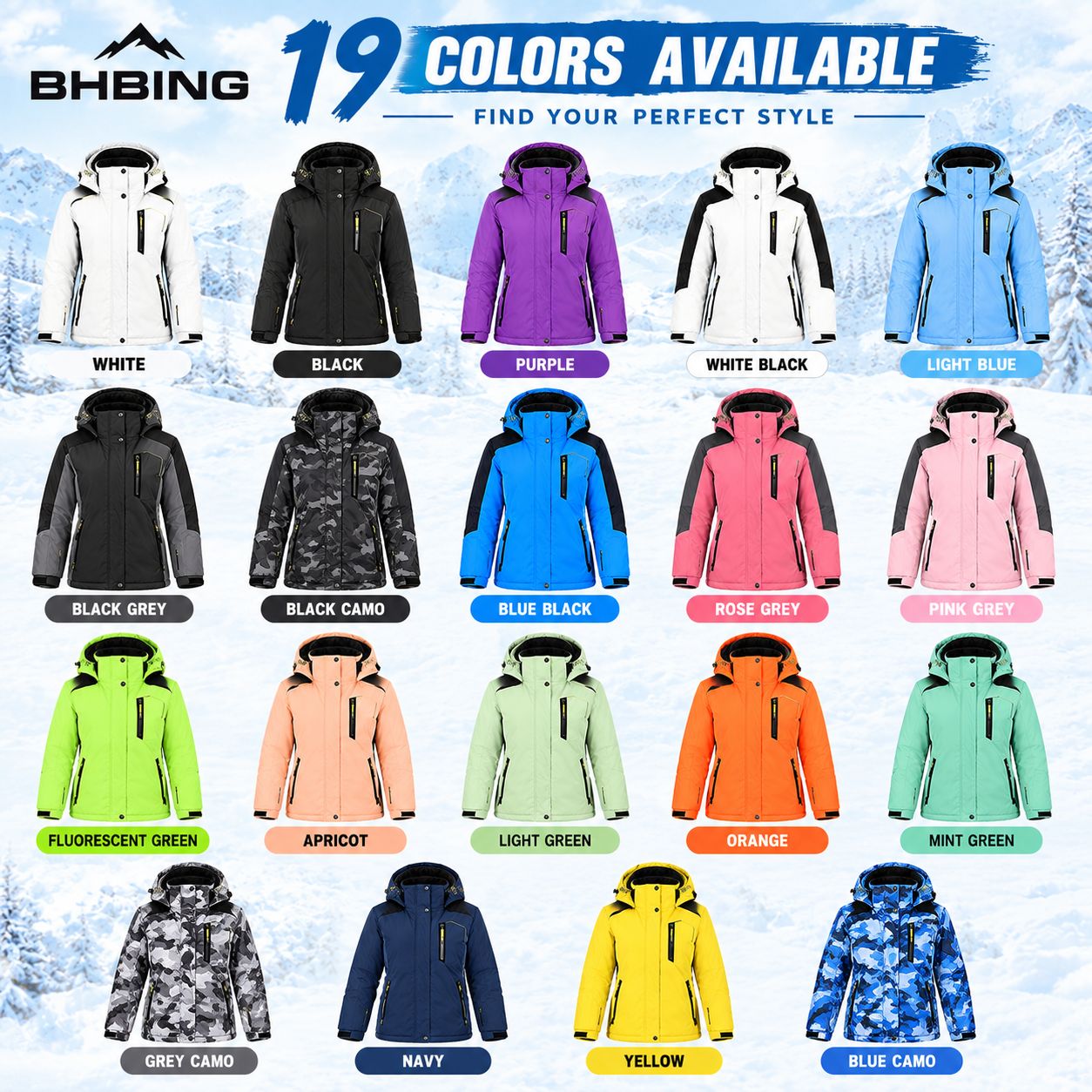 BHBING Women’s Waterproof Insulated Ski Jacket – Warm & Windproof Winter Jacket with Fleece Lining & Detachable Hood