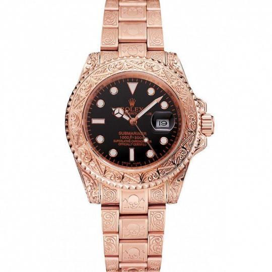 Replica Rolex Submariner Skull Limited Edition Black Dial Rose Gold Case And Bracelet 1454086 - View 1