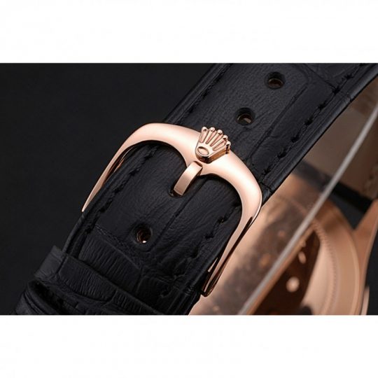 Replica Rolex Cellini Time Rose Gold Case Black Dial Black Leather Bracelet 622656 - View 9