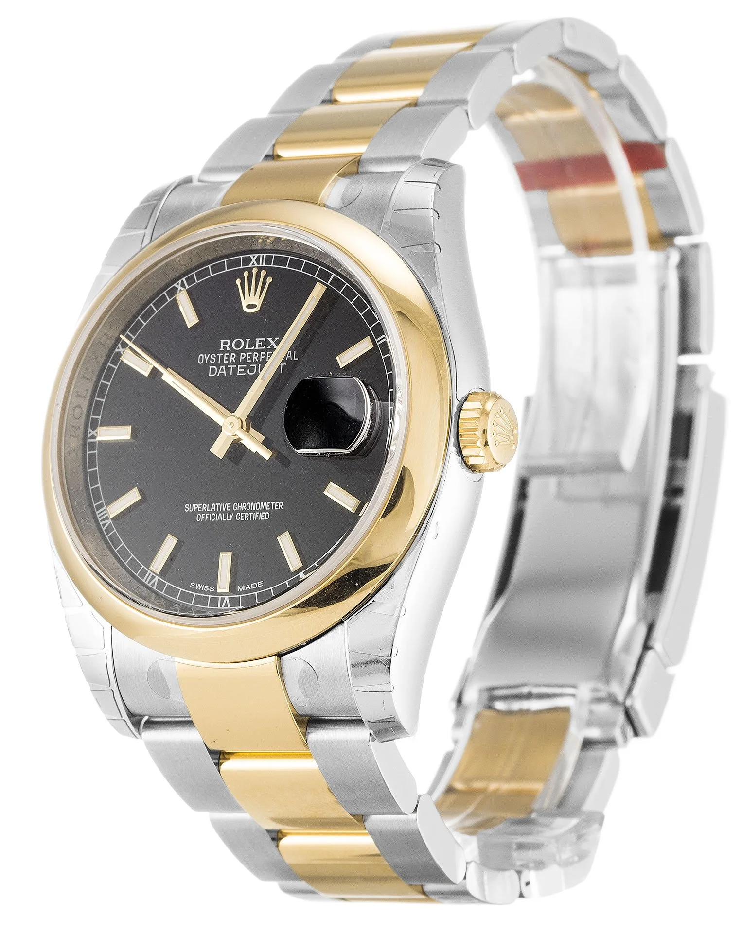 Replica Rolex  Datejust 116203 30MM Two Tones Gold Markers Silver Case Black Dial
