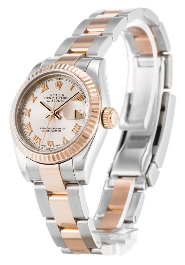 Rolex Datejust Women 179171 26 MM Duotone Rose Gold Oyster Strap Silver Case Pink Dial Roman Numerals Replica