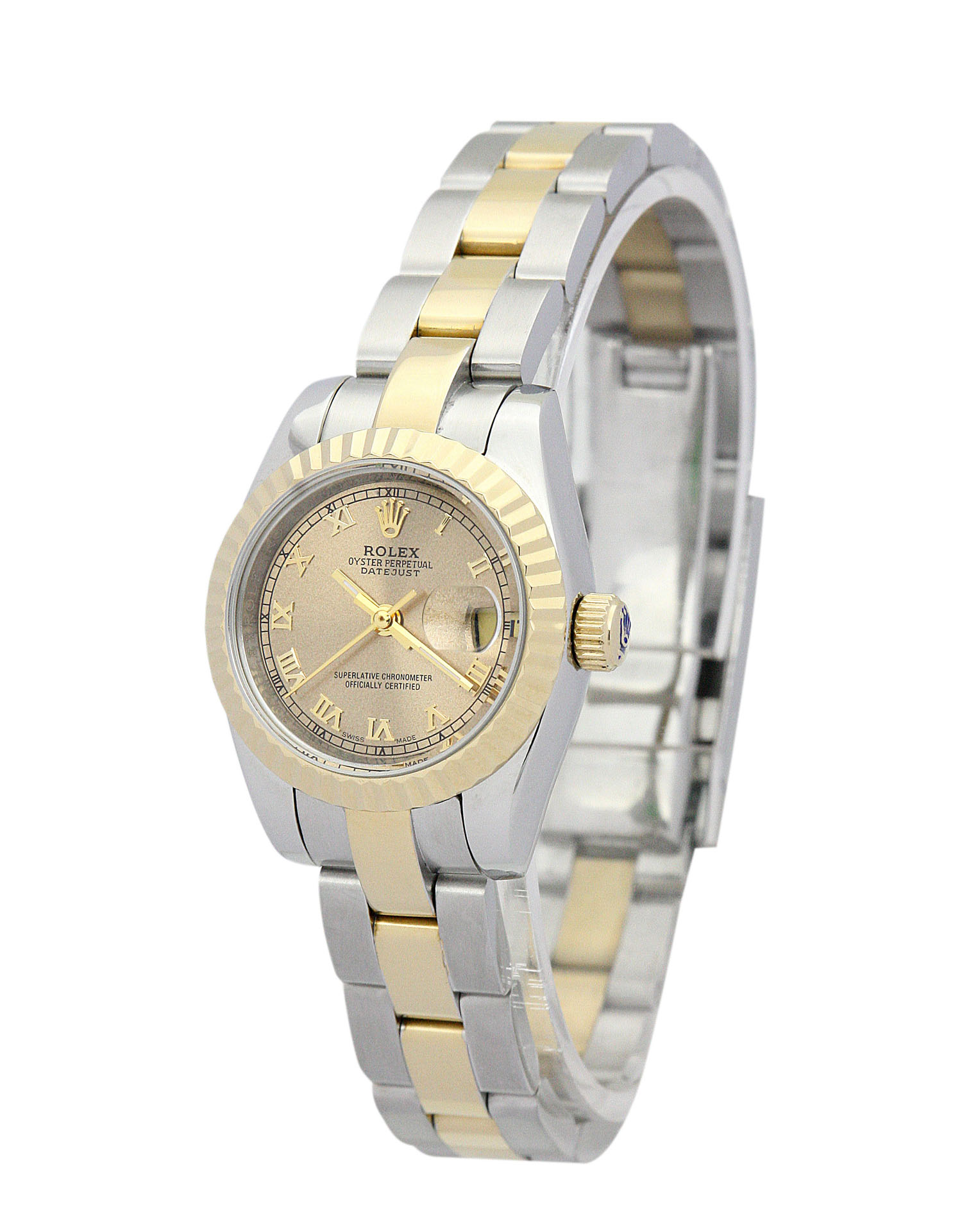 Rolex Datejust Ladies 179163 26 MM Gold Roman Numerals Dial Silver Duotone Case Replica