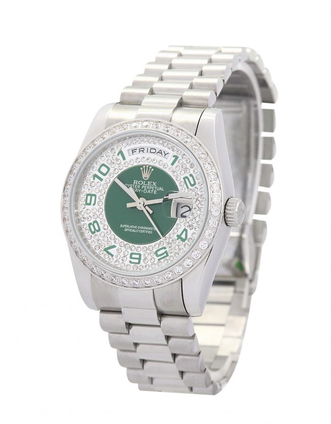 Replica Rolex Day-Date Green and Silver Dial 118346 - View 2