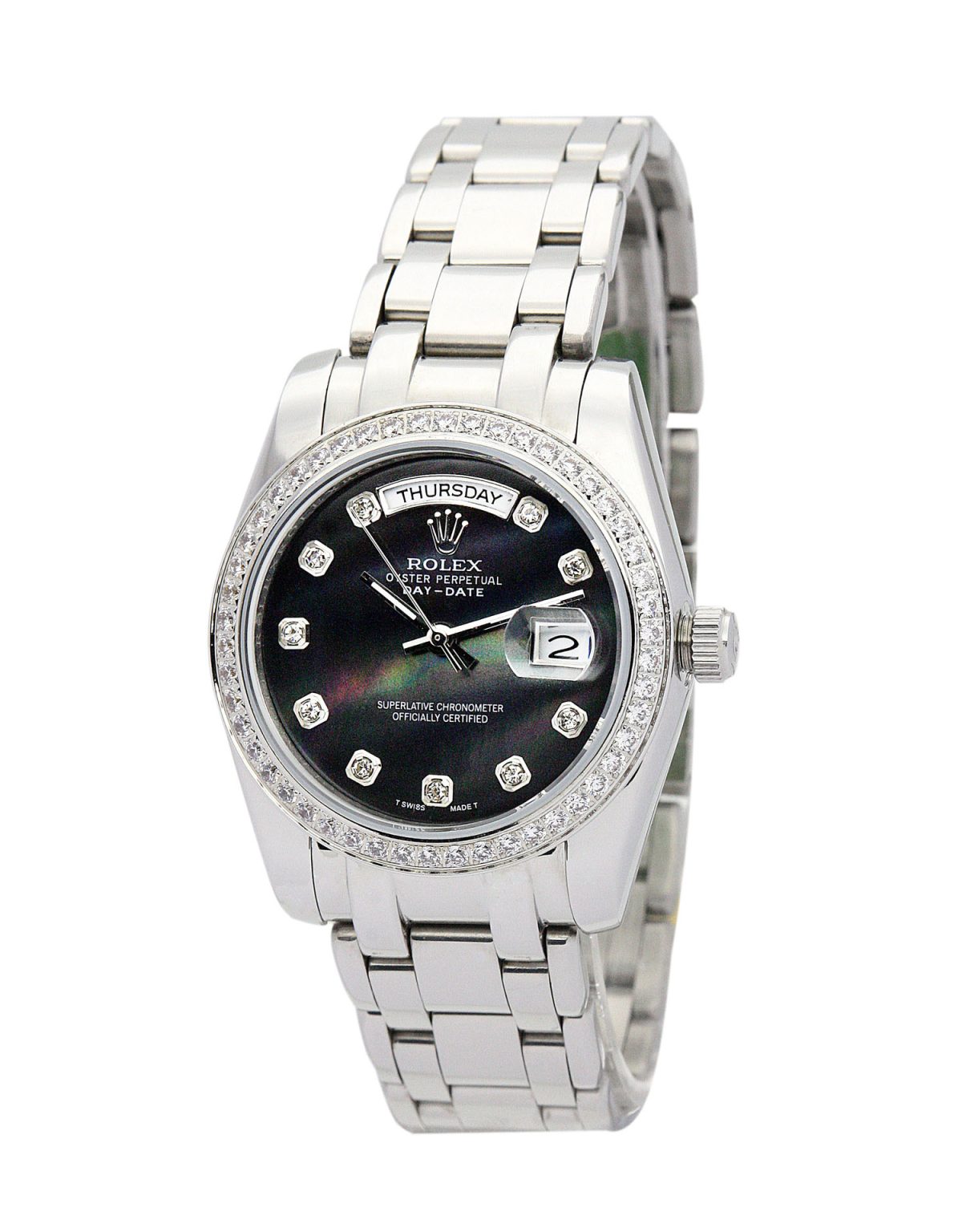Replica Rolex Day-Date 118346 Black Dial Diamond Bezel Markers