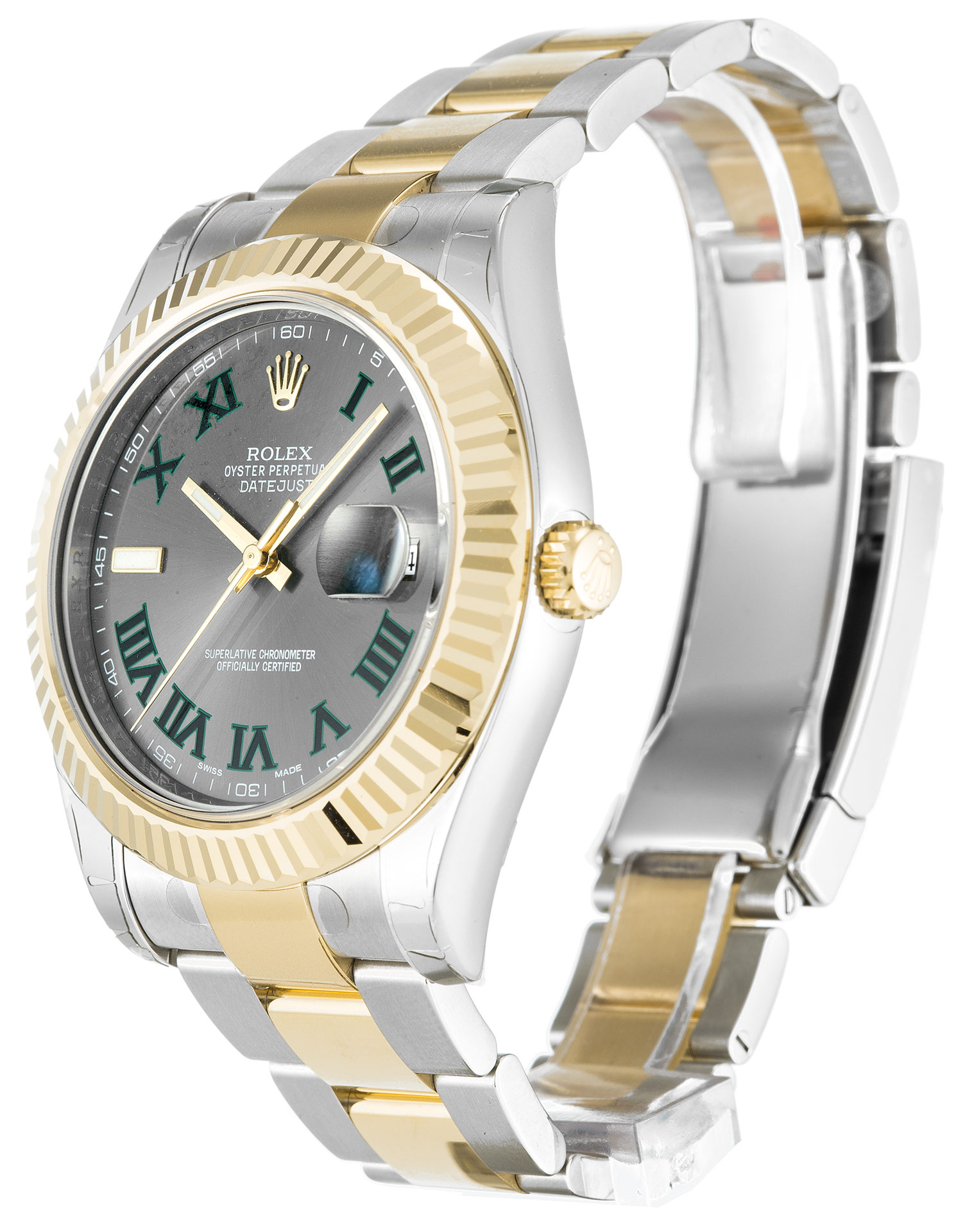 Rolex Datejust II 116333 41 MM Duotone Gold Silver Case Green Roman Numerals Grey Dial Replica 