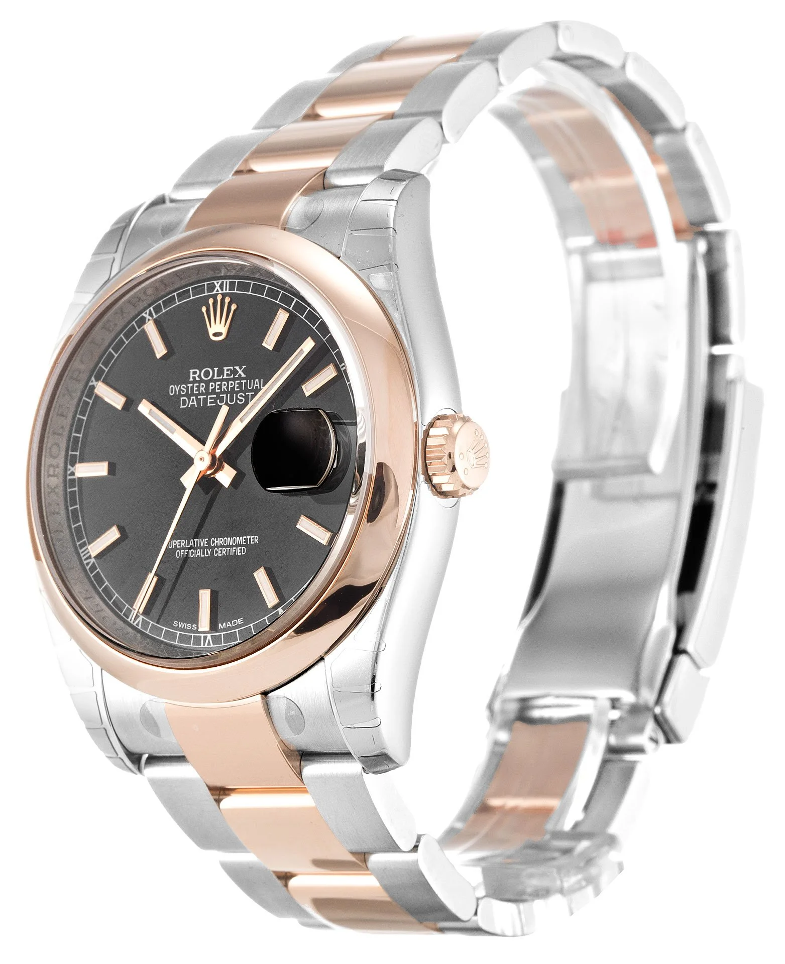 Replica Rolex Datejust 116201 Two Tones Silver Rose Gold 36MM Black Dial