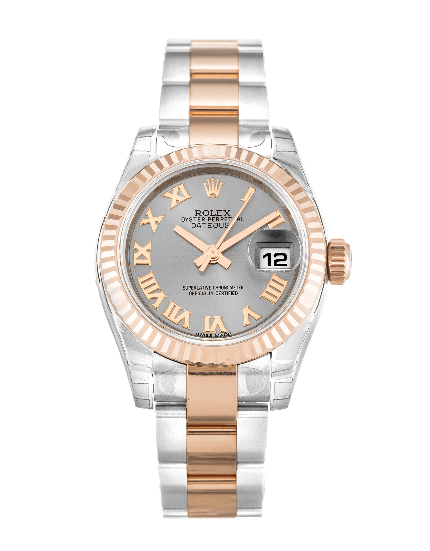 Rolex Datejust Lady 179171 26 MM Duotone Rose Gold Silver Case Roman Numerals Oyster Strap Replica