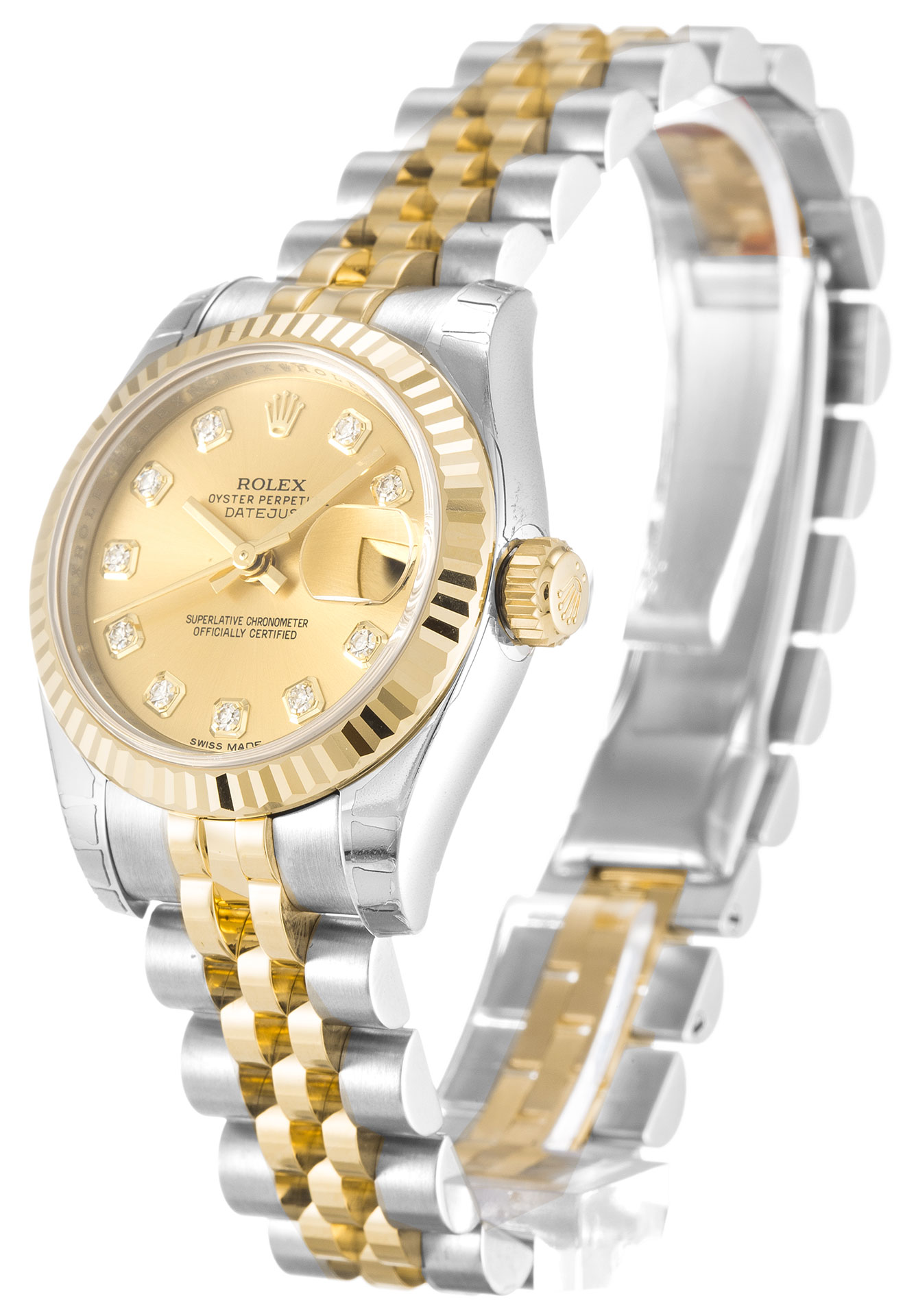 Rolex Datejust Lady 179173 26 MM Duotone Gold Dial Diamond Markers Silver Case Jubilee Strap Replica 