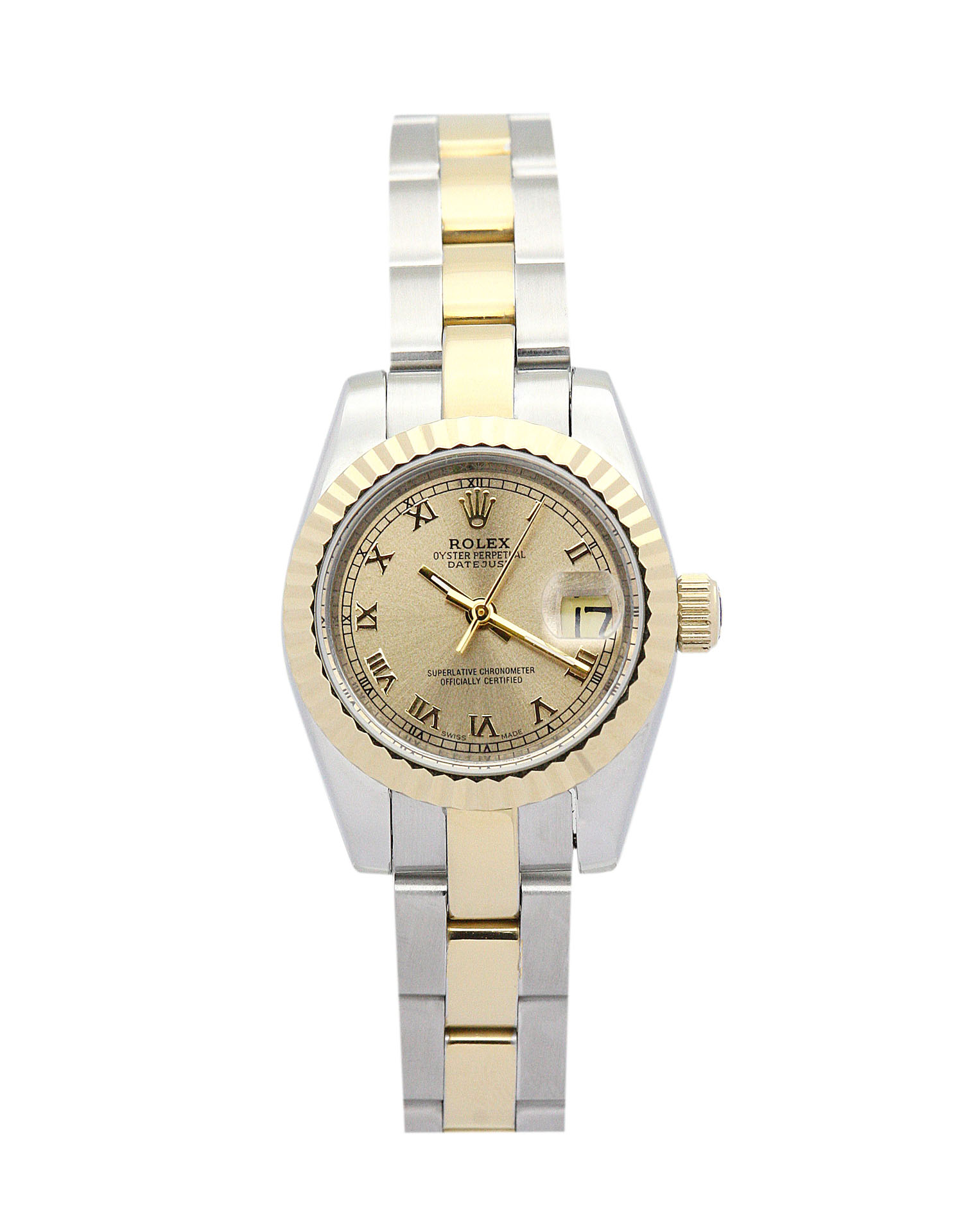 Rolex Datejust Ladies 179163 26 MM Gold Roman Numerals Dial Silver Duotone Case Replica