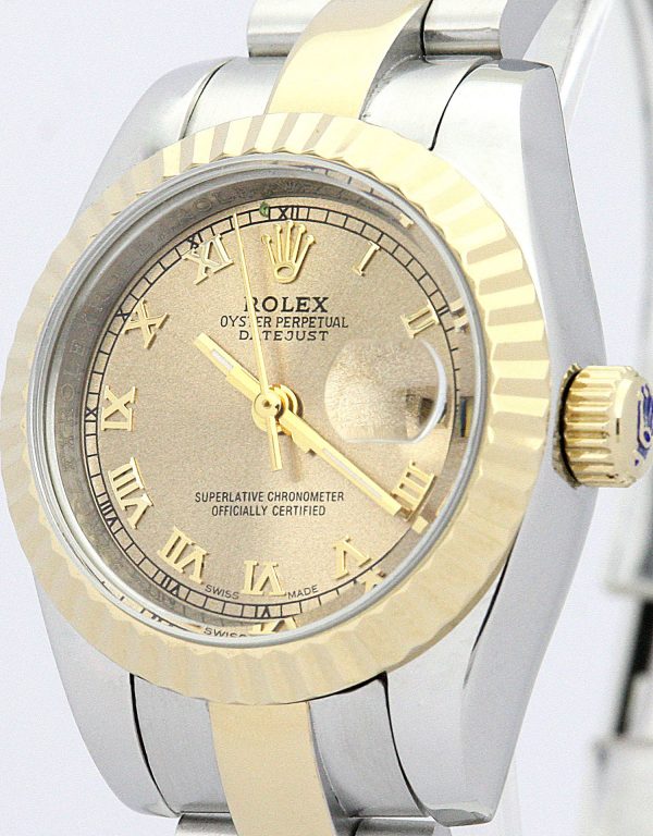 Rolex Datejust Ladies 179163 26 MM Gold Roman Numerals Dial Silver Duotone Case Replica