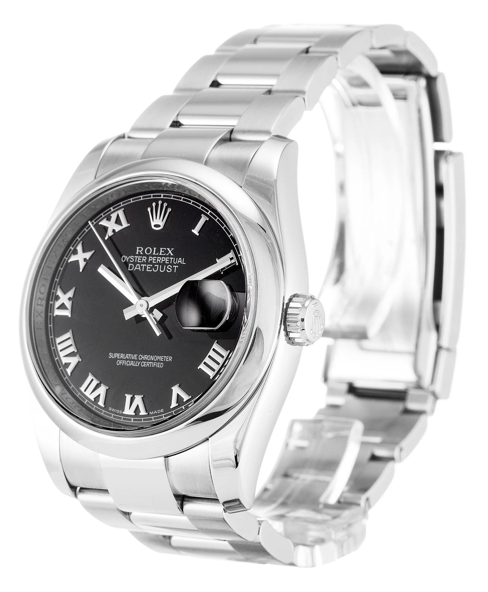 Replica Rolex Datejust 116200 36MM Sapphire Crystal Black Dial Roman Numerals