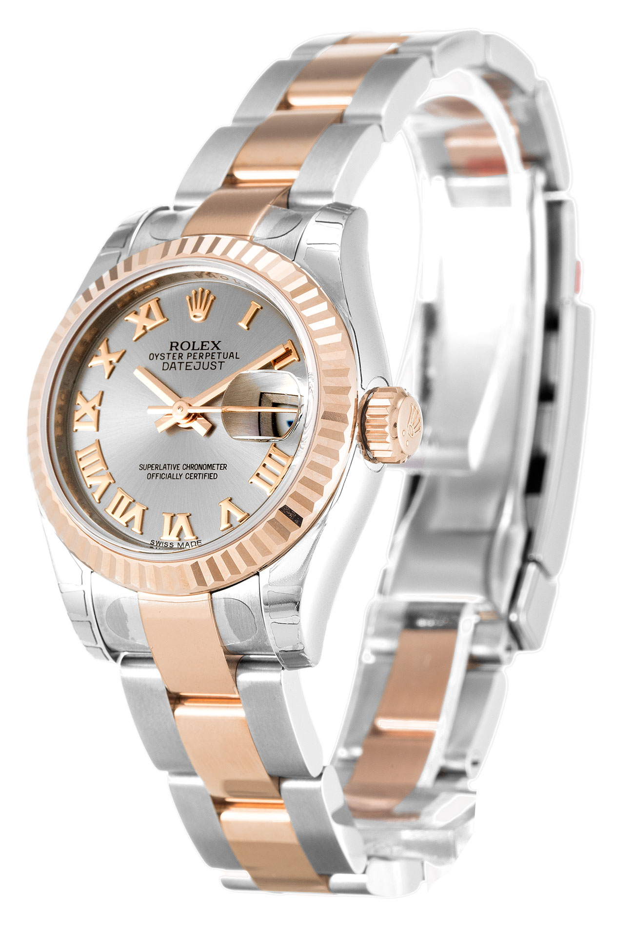 Rolex Datejust Lady 179171 26 MM Duotone Rose Gold Silver Case Roman Numerals Oyster Strap Replica