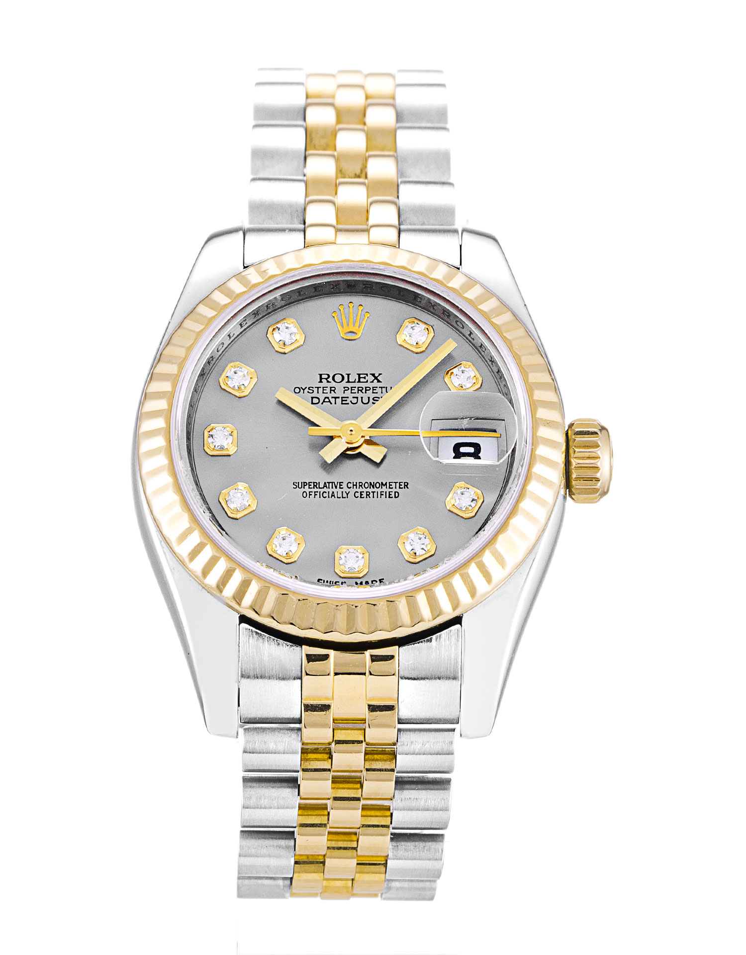 Rolex Datejust Women 179173 26 MM Duotone Grey Dial Diamond Markers Gold Silver Case Jubilee Strap Replica