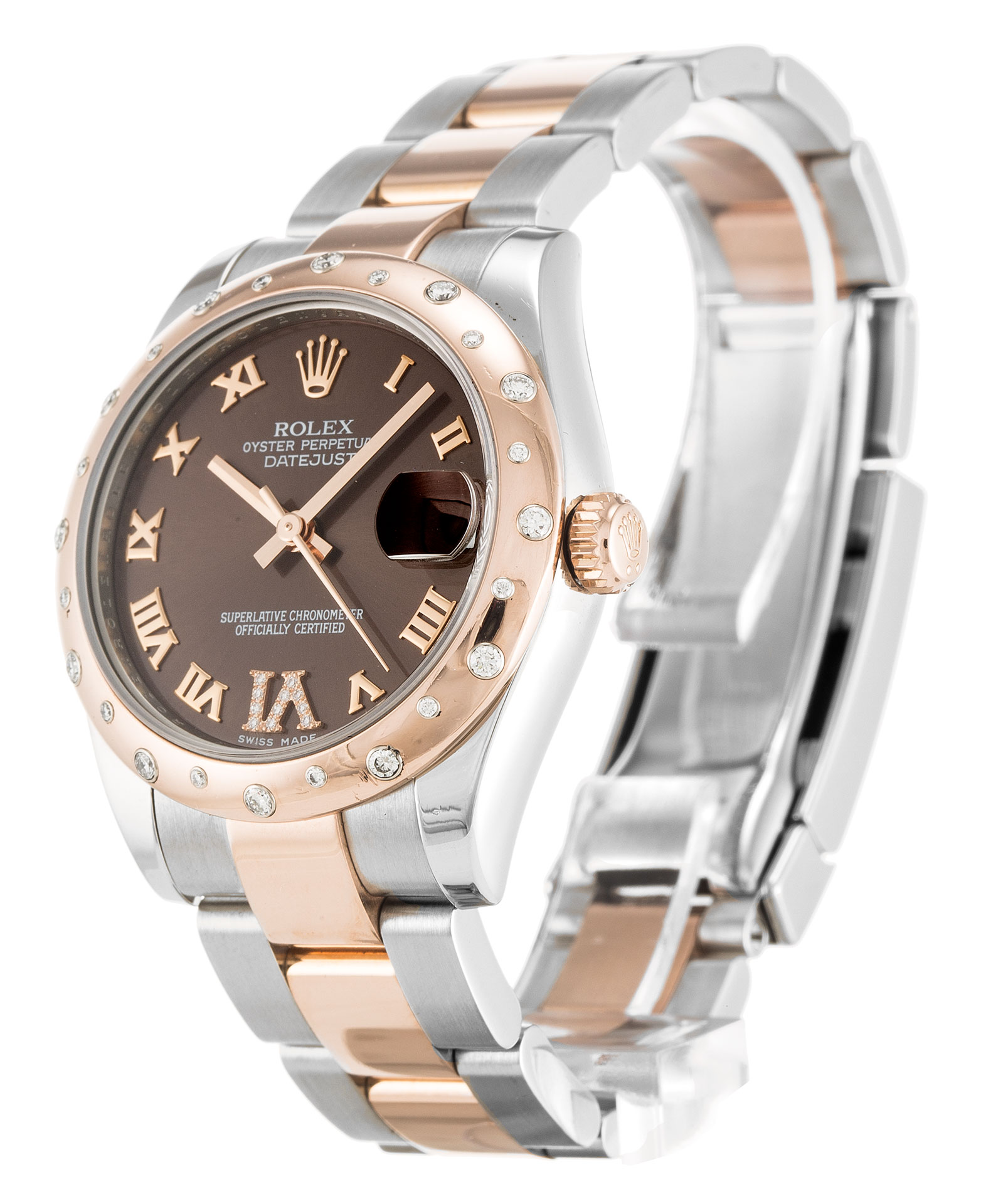 Rolex Datejust Lady 178341 31 MM Duotone Case Brown & Oyster Steel Diamond Bezel Replica 