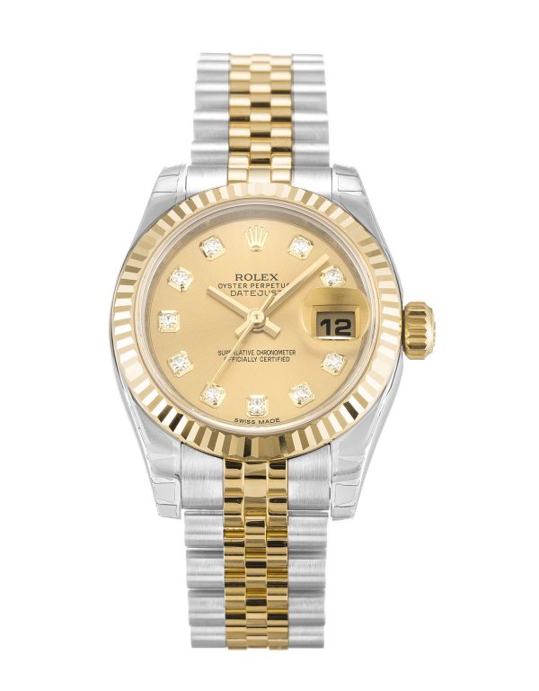 Rolex Datejust Lady 179173 26 MM Duotone Gold Dial Diamond Markers Silver Case Jubilee Strap Replica 