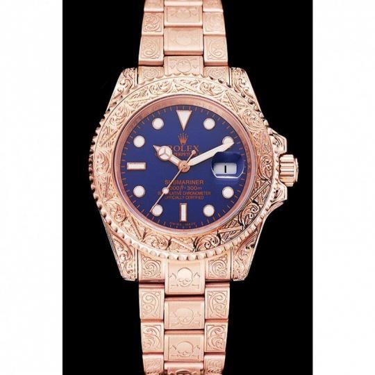 Replica Rolex Submariner Skull Limited Edition Blue Dial Rose Gold Case And Bracelet 1454085 - View 3