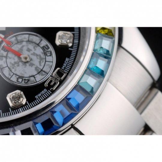 Replica Rolex Daytona Cosmograph Rainbow Crystals Bezel Stainless Steep Strap Black Dial 80250 - View 4