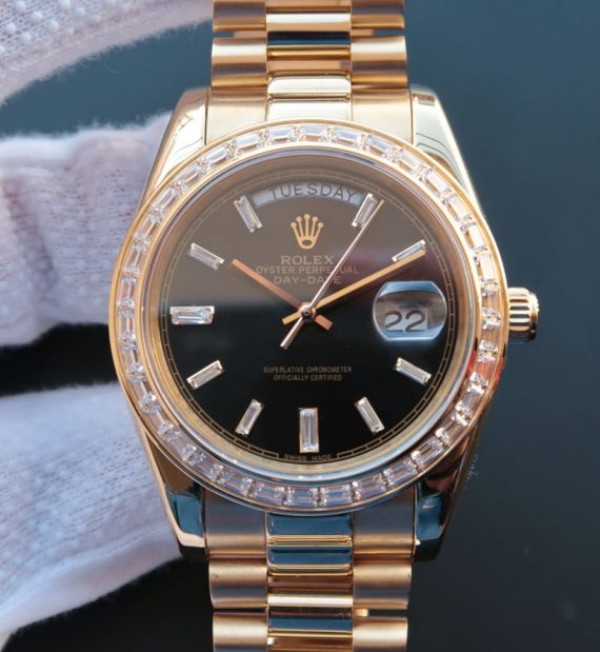 Replica Rolex (unchanged) Noob Day-Date 218399 YG Bracelet / Strap Dial Black A3255 - View 1