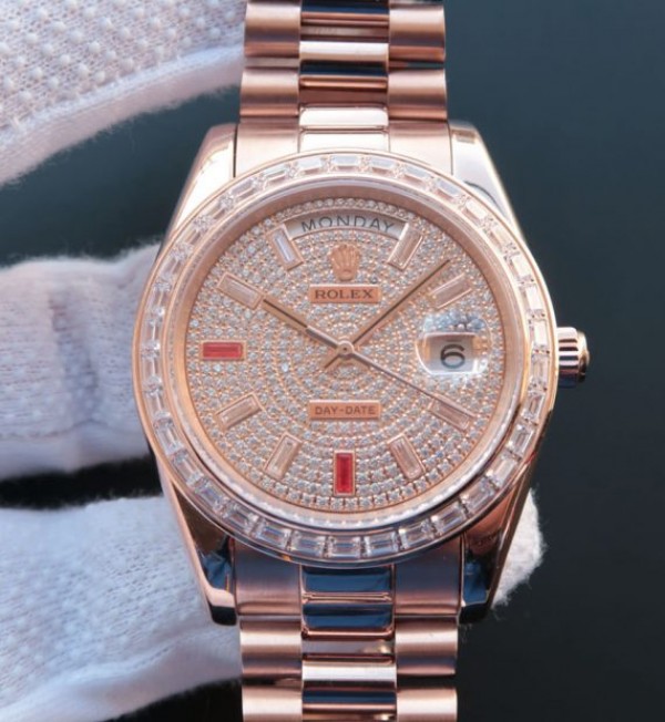 Replica Rolex (unchanged) Noob Day-Date 218399 RG Fully Diamond-Set A3255 - View 1