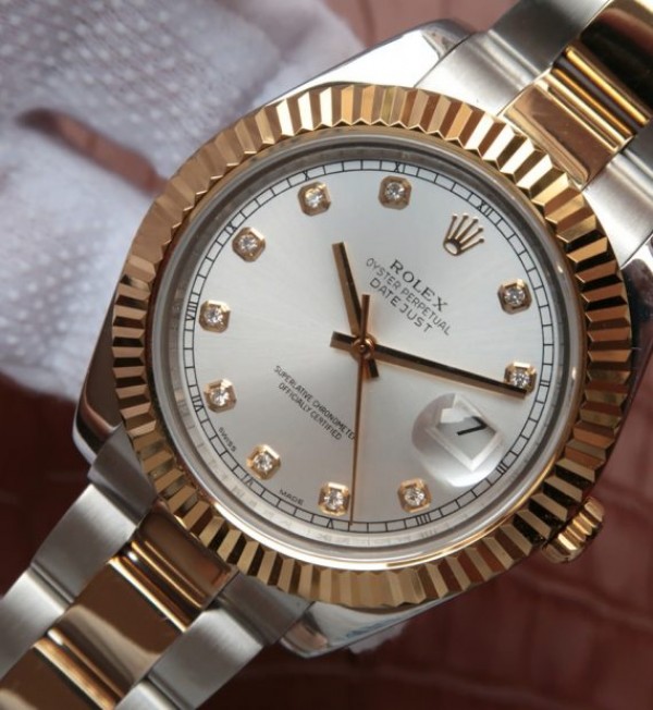 Replica Rolex DateJust SS/RG Dial White Bezel Fluted Wrappede RG Bracelet / Strap SS/RG A2836