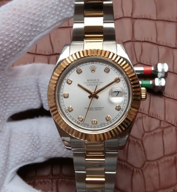 Replica Rolex (unchanged) DateJust SS/RG Dial White Bezel Fluted Wrappede RG Bracelet / Strap SS/RG A2836 - View 1
