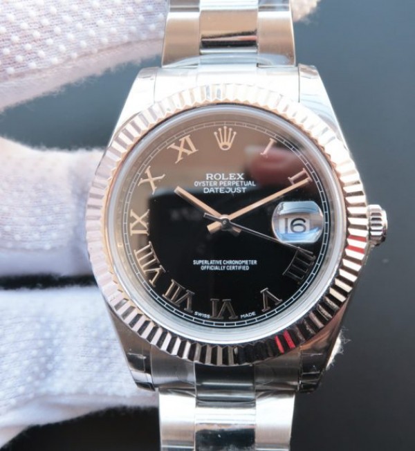 Replica Rolex (unchanged) DateJust 41 mm 116334 SS Dial Black Markers romains Bracelet / Strap SS A3136 - View 1
