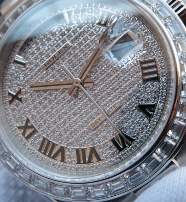 Replica Rolex Day-Date 218399 Roman Numerals SS Full Diamonds A3255