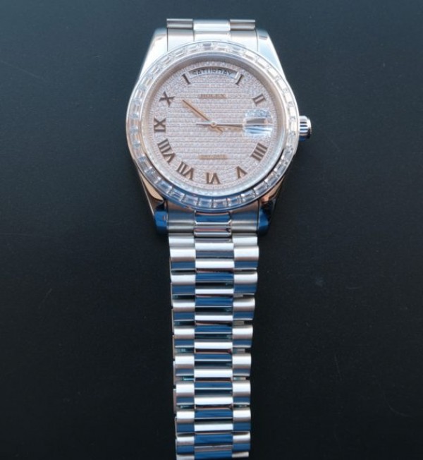 Replica Rolex (unchanged) Day-Date 218399 Roman Numerals SS Full Diamonds A3255 - View 1
