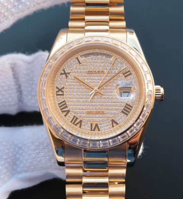 Replica Rolex (unchanged) Day Date II RG Diamonds Bezel Full/Dial Roman Numerals Bracelet / Strap RG A3255 - View 1