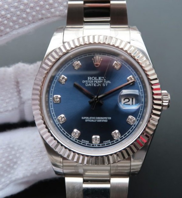 Replica Rolex (unchanged) DateJust 41 mm 116334 SS Dial Blue Diamond Markers Bracelet / Strap SS A3136 - View 1