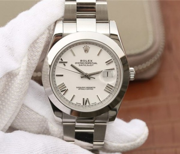 Replica Rolex (unchanged) DateJust 41mm 126300 Noob White Dial Roman Markers SS Bracelet / Strap A3235 - View 1