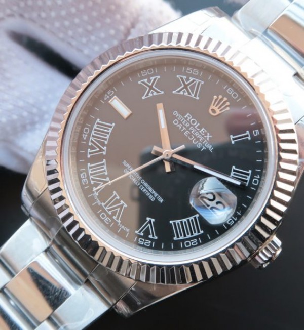 Replica Rolex DateJust 41 116334 SS Black Dial Roman Markers SS Bracelet / Strap A3136