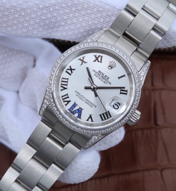 Replica Rolex DateJust 31 mm 178383 Diamond-Set Bezel Roman Numerals Dial White A2235